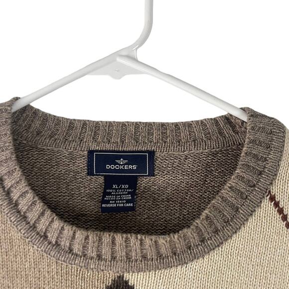 Dockers‎ Men's Size XL Brown Diamond Academia Preppy Crewneck Sweater - Picture 4 of 7